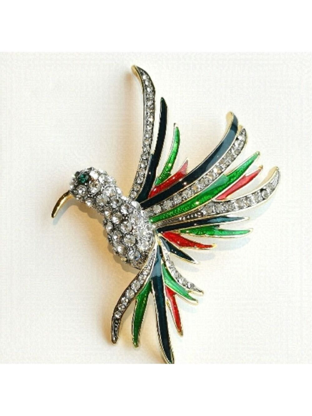 BIRD of Paradise brooch pin enamel crystal